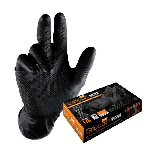 BDG Grippaz Black Nitrile, Oil Resistant/ Repellent Disposable 6mil Box XL