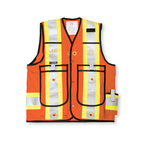 Orange Poly/Cotton Surveyor Safety Vest Double Back Pouch L