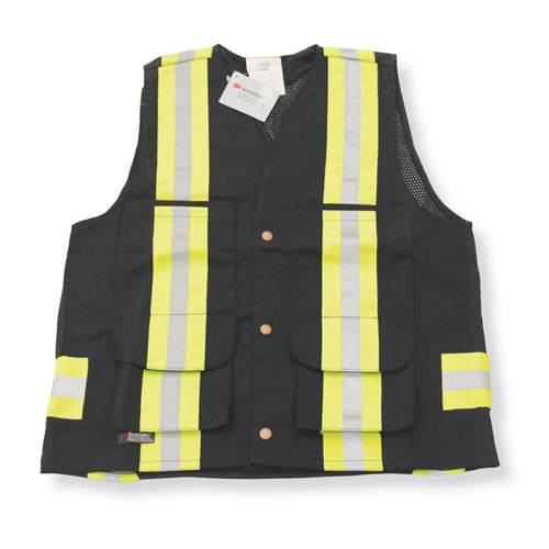 Black Cotton Supervisor Safety Vest with Polyester Full Mesh Back BK222BLK-MESH
